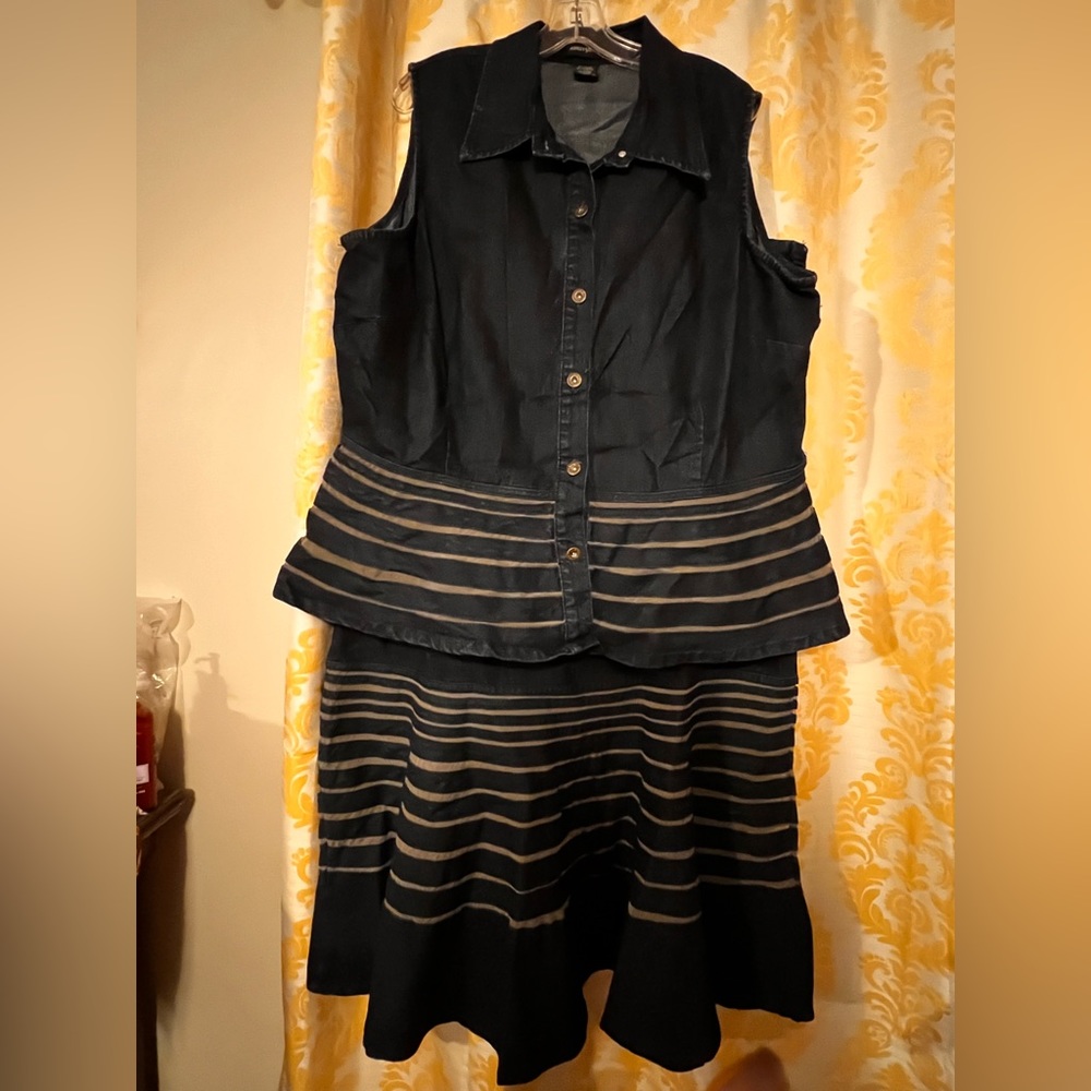 ASHLEY STEWART denim two-piece set 100% cotton Pelham, top and skirt